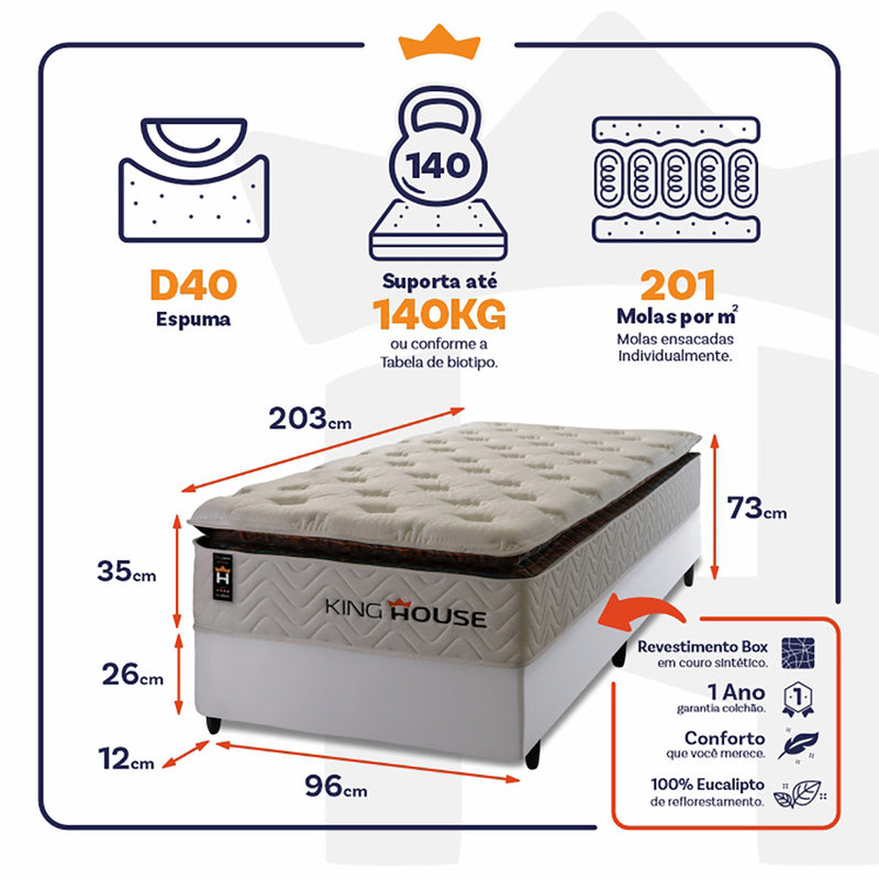 Cama Box Molas Ensacadas New York Solteiro 96x203 King House