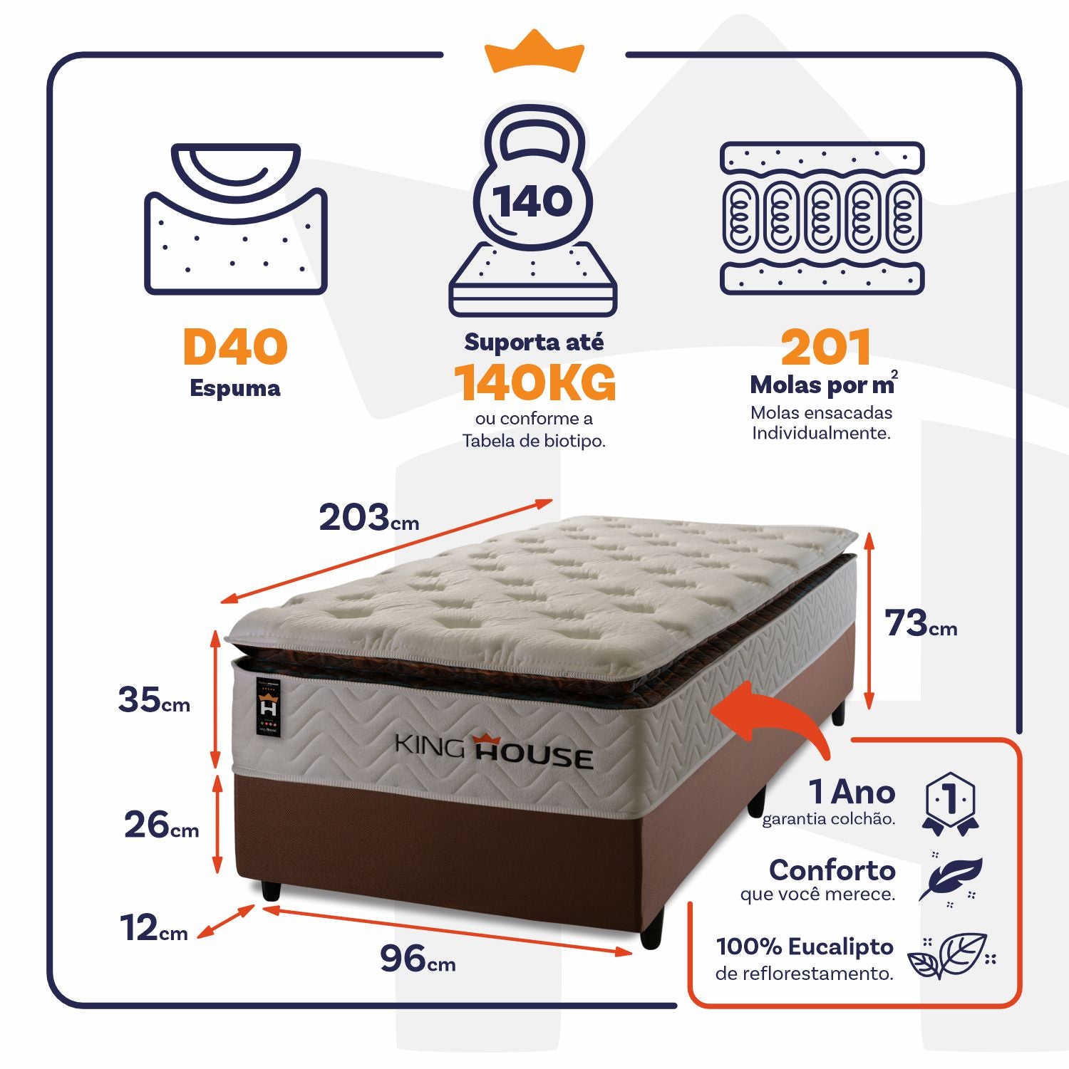 Cama Box Molas Ensacadas New York Solteiro 96x203 King House