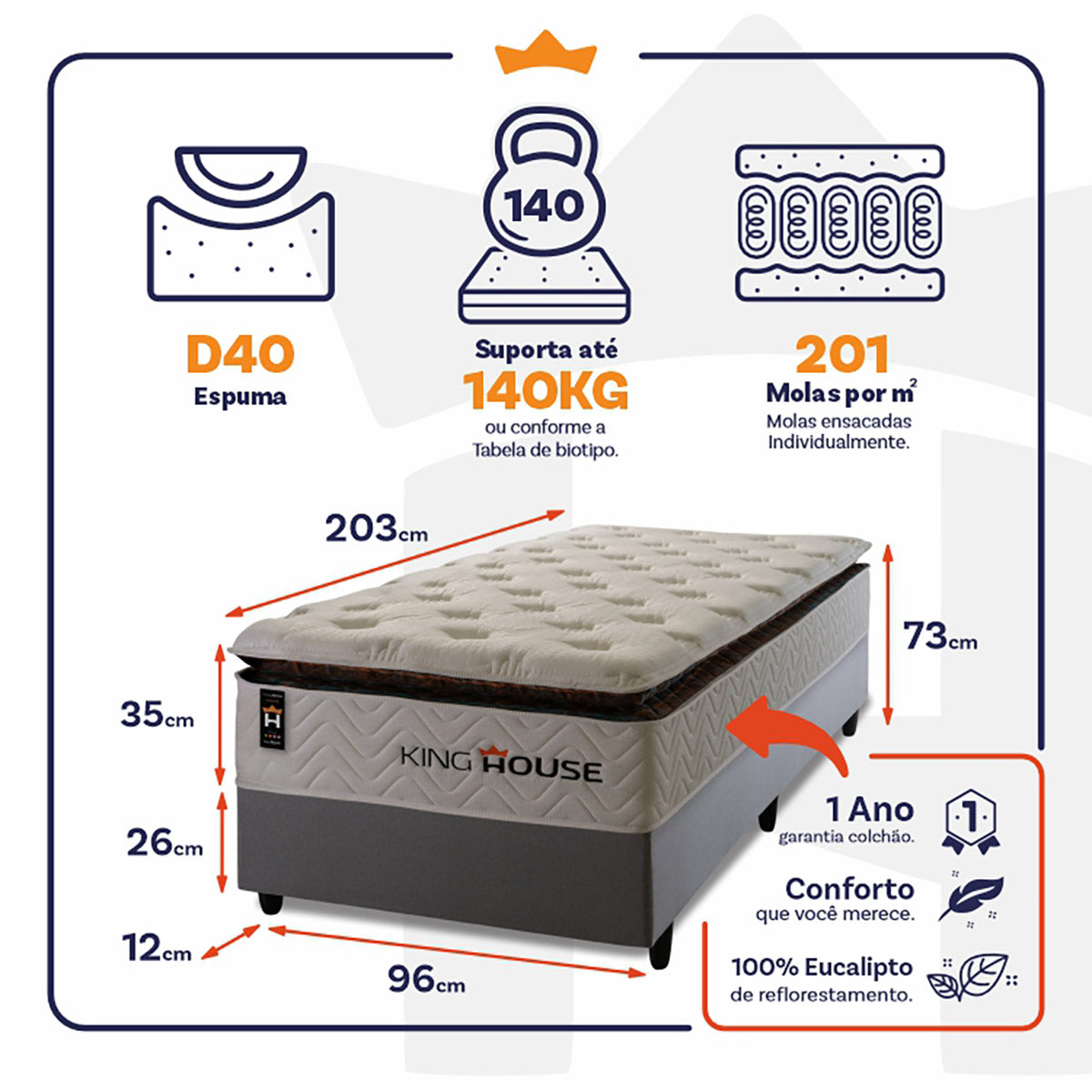 Cama Box Molas Ensacadas New York Solteiro 96x203 King House
