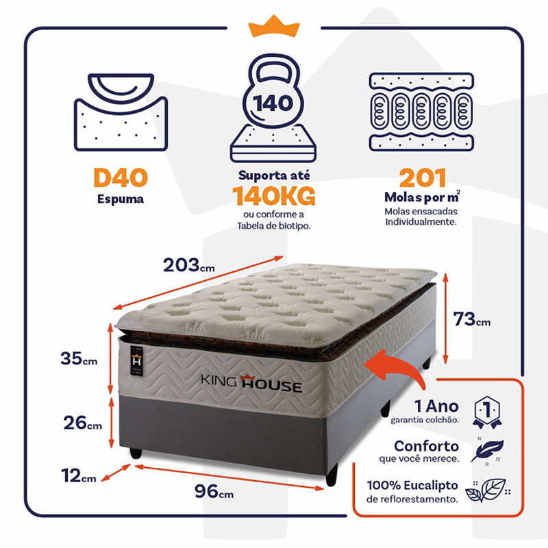 Cama Box Molas Ensacadas New York Solteiro 96x203 King House