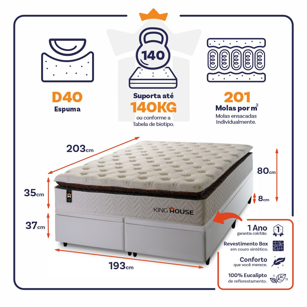 Cama Box Baú New York c/ Molas Ensacadas 193x203 King House