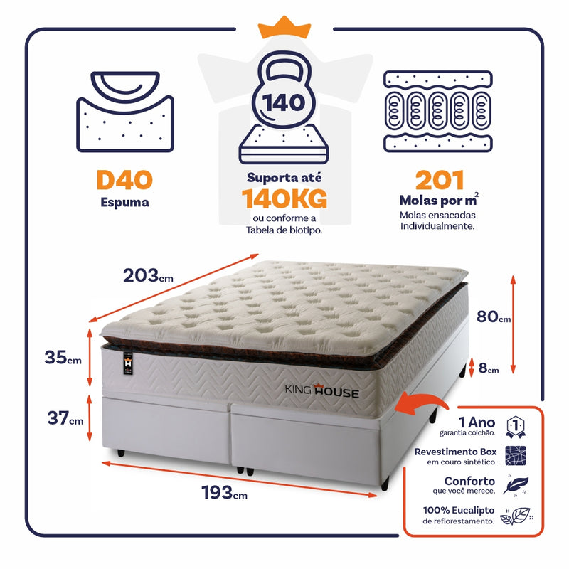 Cama Box Baú New York c/ Molas Ensacadas 193x203 King House