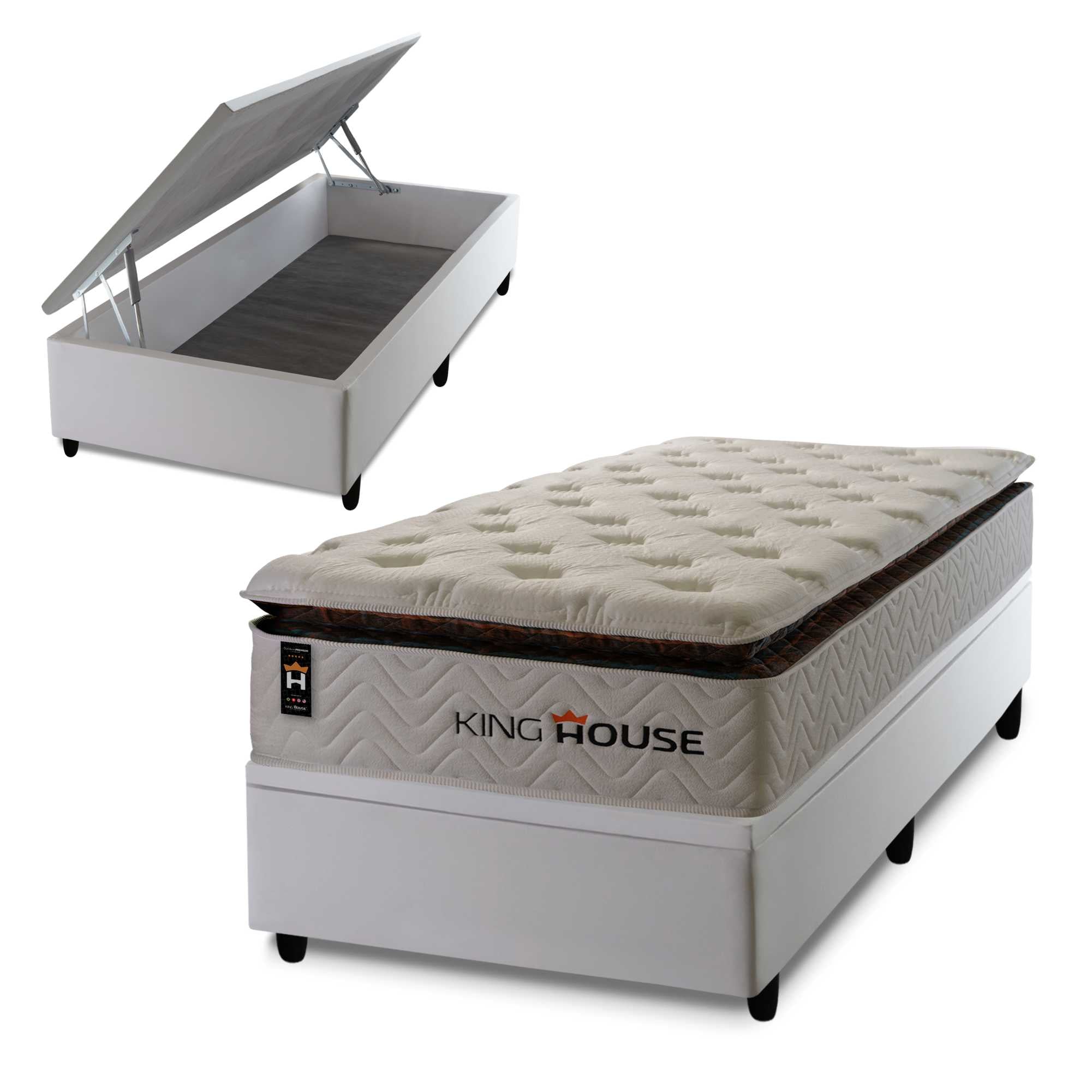 Cama Box Baú New York 96x203 c/ Molas Ensacadas King House