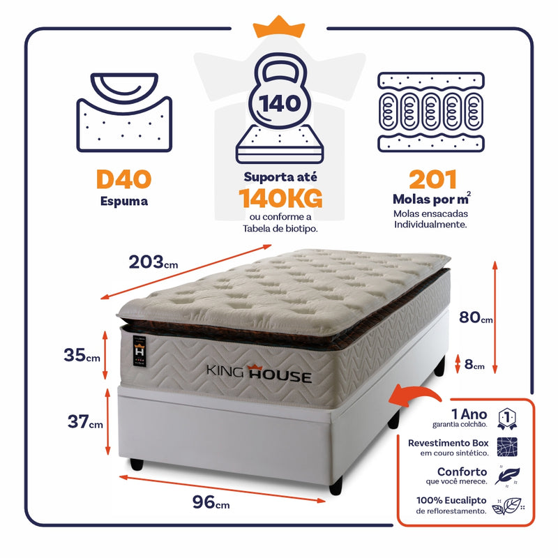 Cama Box Baú New York 96x203 c/ Molas Ensacadas King House