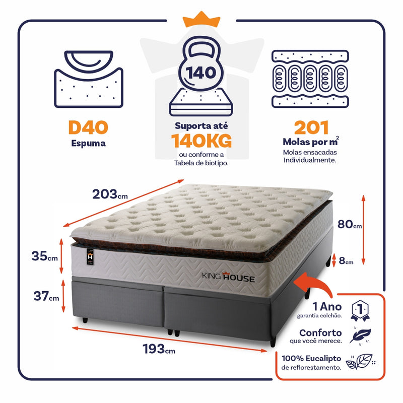 Cama Box Baú New York c/ Molas Ensacadas 193x203 King House