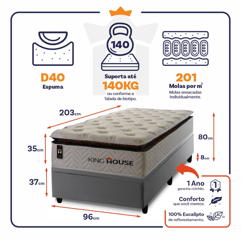Cama Box Baú New York 96x203 c/ Molas Ensacadas King House