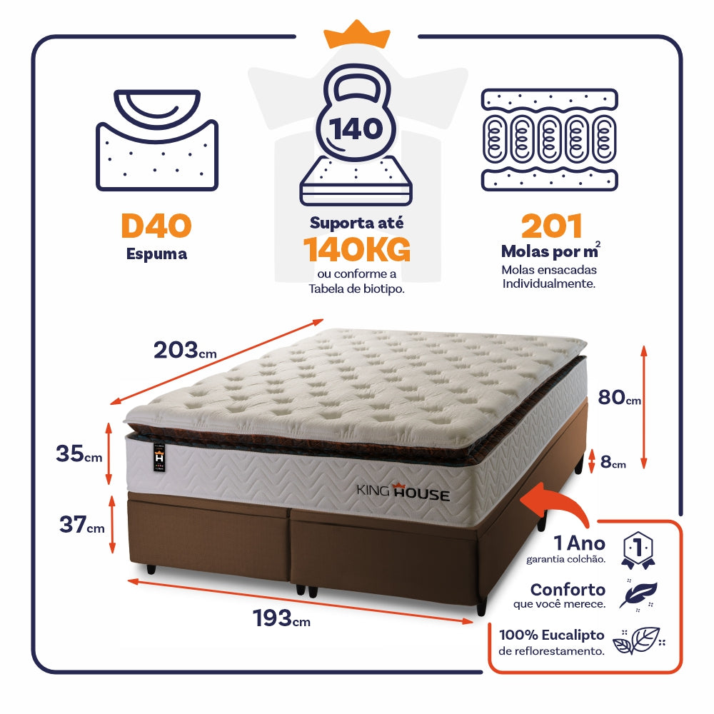 Cama Box Baú New York c/ Molas Ensacadas 193x203 King House
