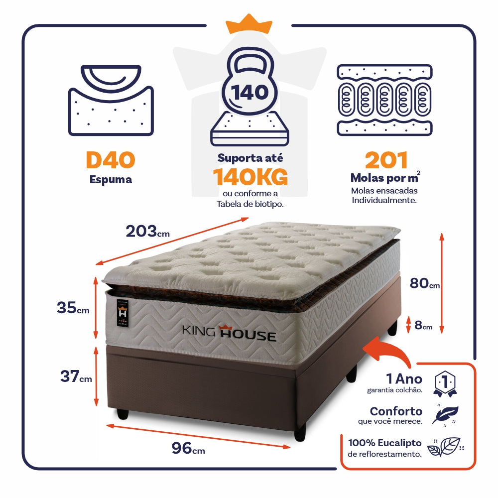 Cama Box Baú New York 96x203 c/ Molas Ensacadas King House