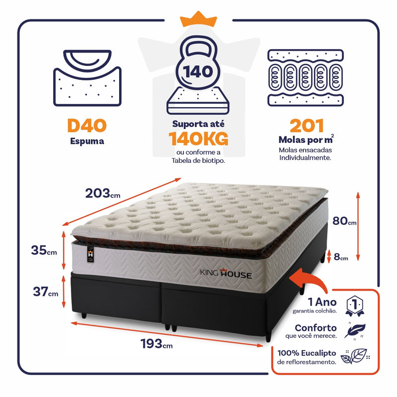 Cama Box Baú New York c/ Molas Ensacadas 193x203 King House