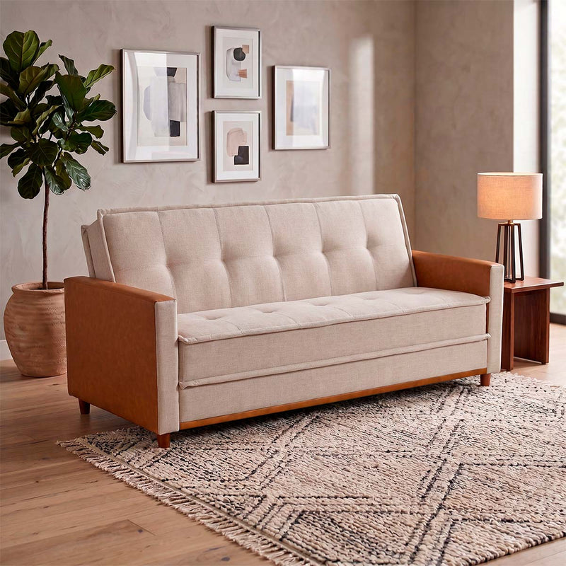 Sofá Cama Oryon 2,12m Linho Reclinável com Baú