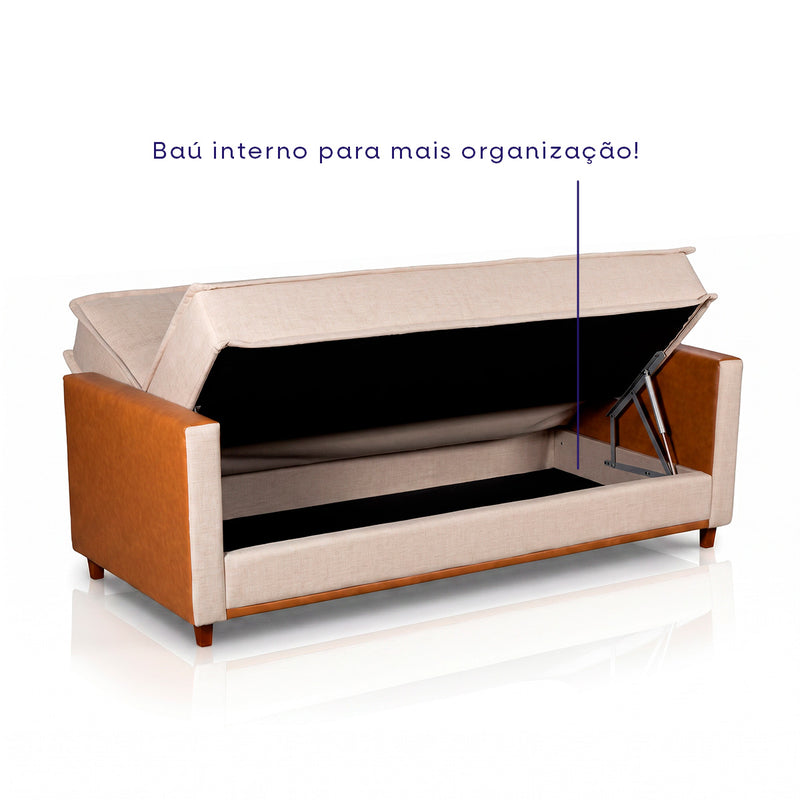 Sofá Cama Oryon 2,12m Linho Reclinável com Baú