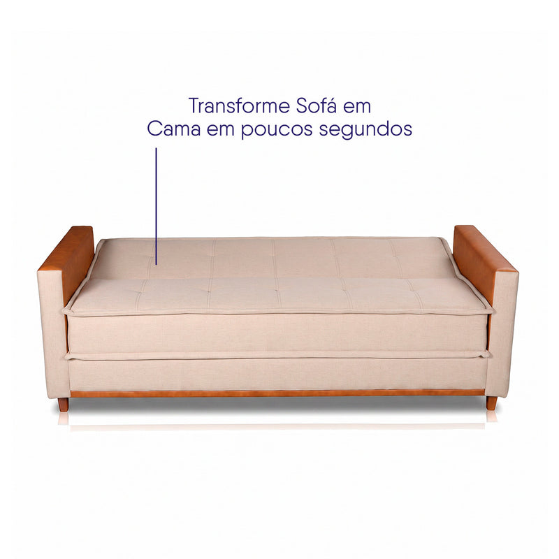 Sofá Cama Oryon 2,12m Linho Reclinável com Baú