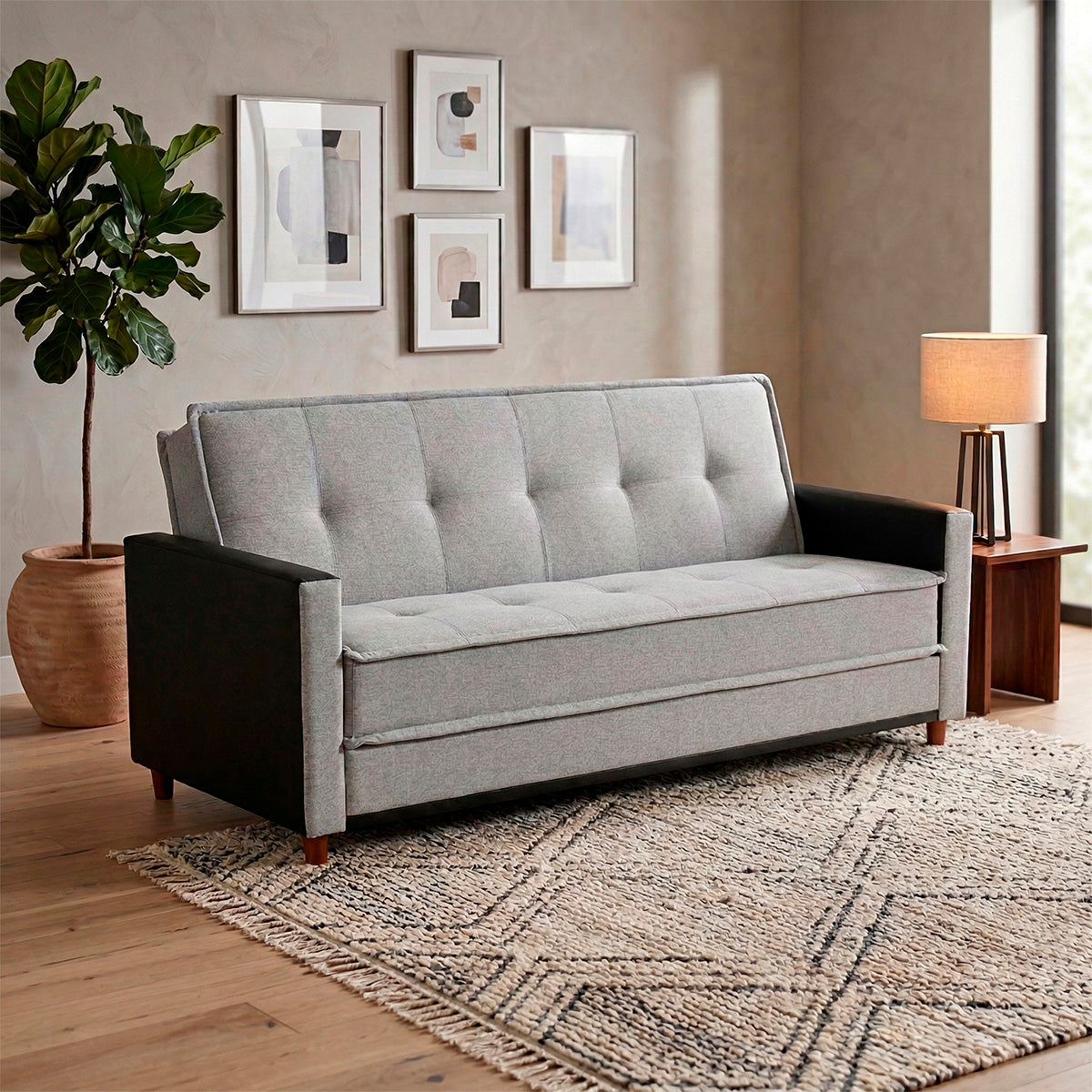 Sofá Cama Oryon 2,12m Linho Cinza Reclinável com Baú