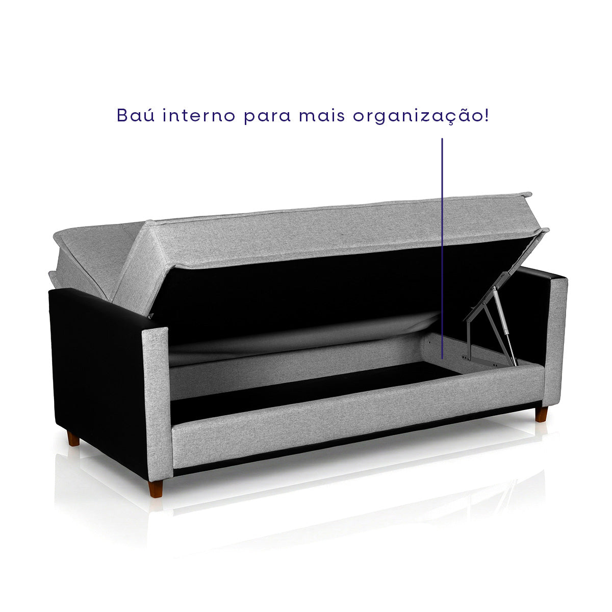 Sofá Cama Oryon 2,12m Linho Cinza Reclinável com Baú