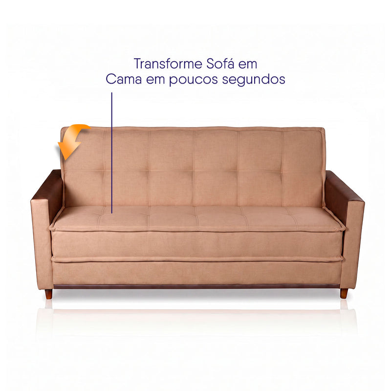 Sofá Cama Oryon 2,12m Linho Reclinável com Baú