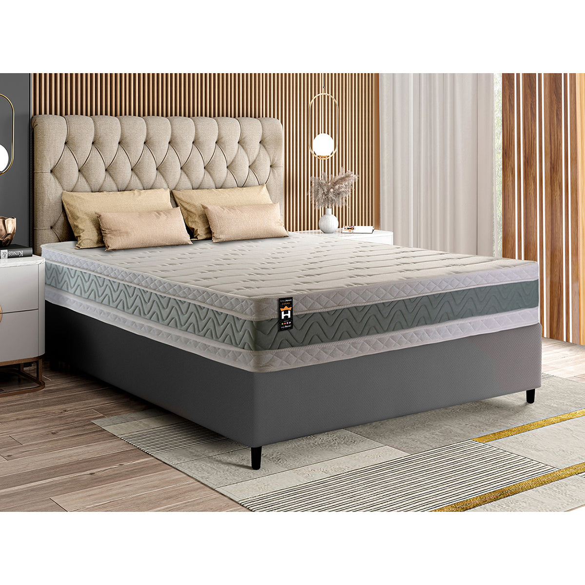 Cama Box Espuma Oxford Casal 138x188 Cinza King House