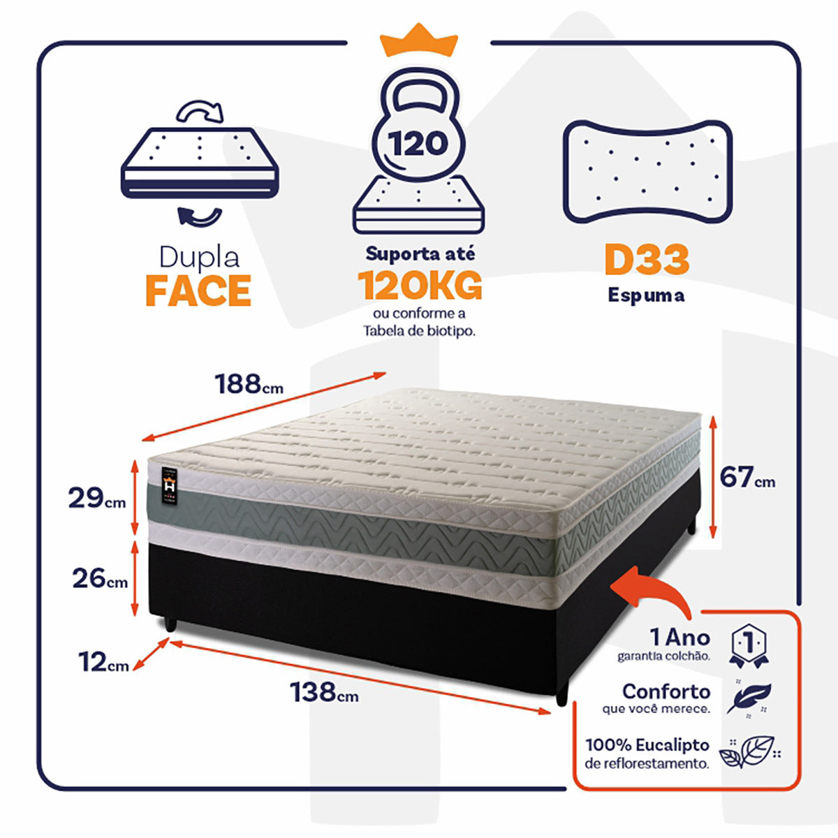 Cama Box Espuma Oxford Casal 138x188 Verde King House
