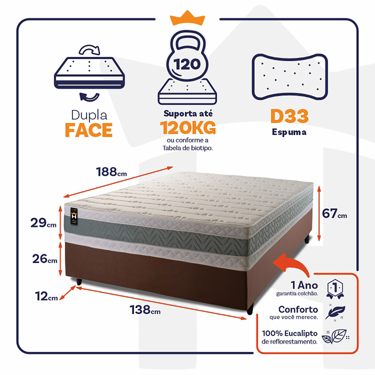Cama Box Espuma Oxford Casal 138x188 Verde King House