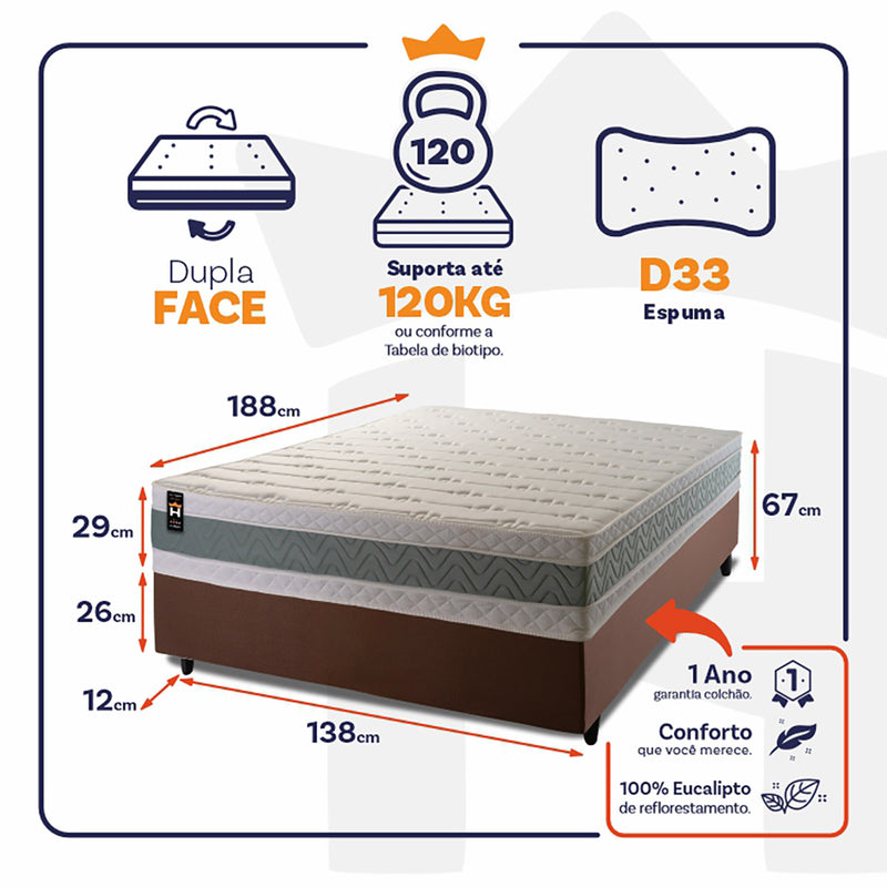 Cama Box Espuma Oxford Casal 138x188 Verde King House