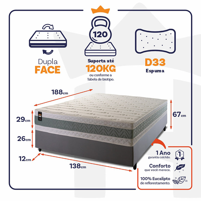 Cama Box Espuma Oxford Casal 138x188 Cinza King House