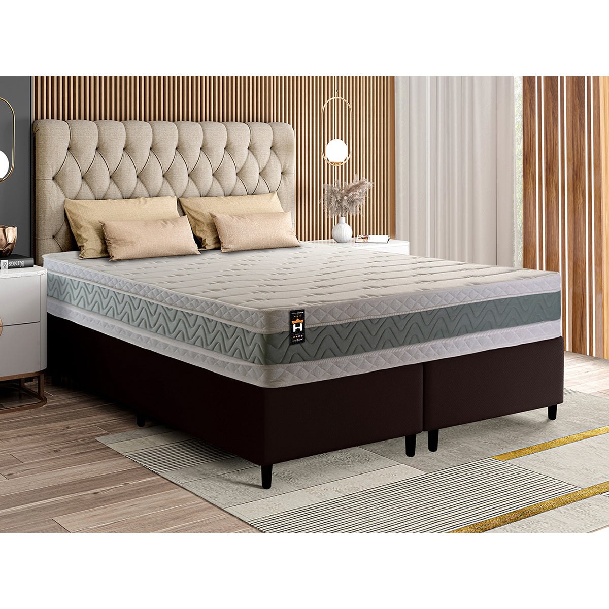 Cama Box Oxford Espuma Queen 158x198 Verde King House