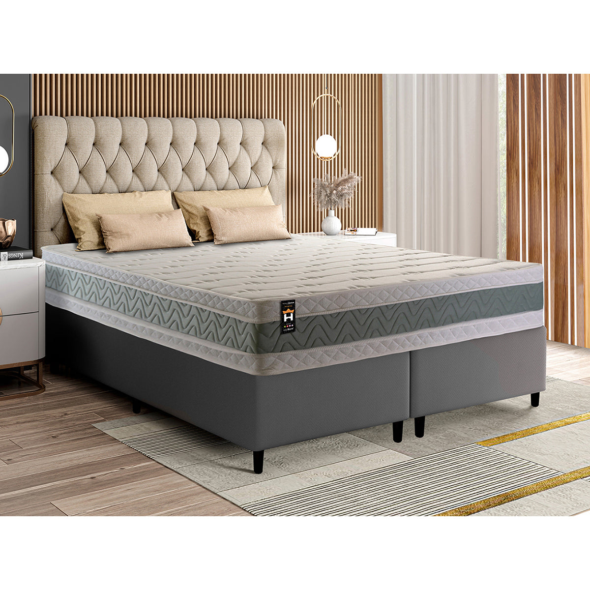 Cama Box Oxford Espuma Queen 158x198 Verde King House