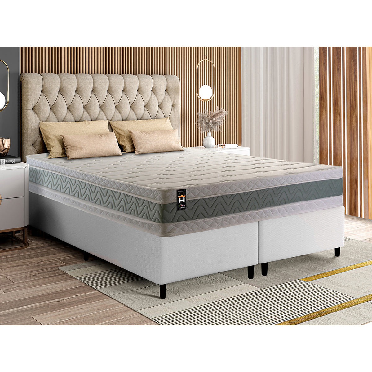 Cama Box Oxford Espuma Queen 158x198 Verde King House