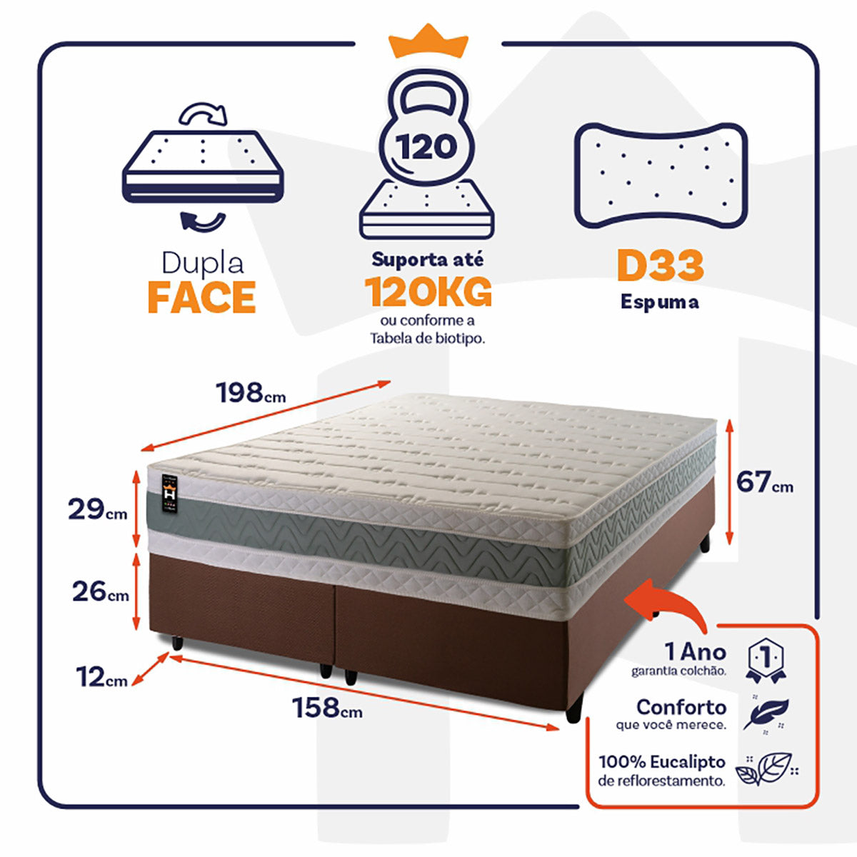 Cama Box Oxford Espuma Queen 158x198 Verde King House