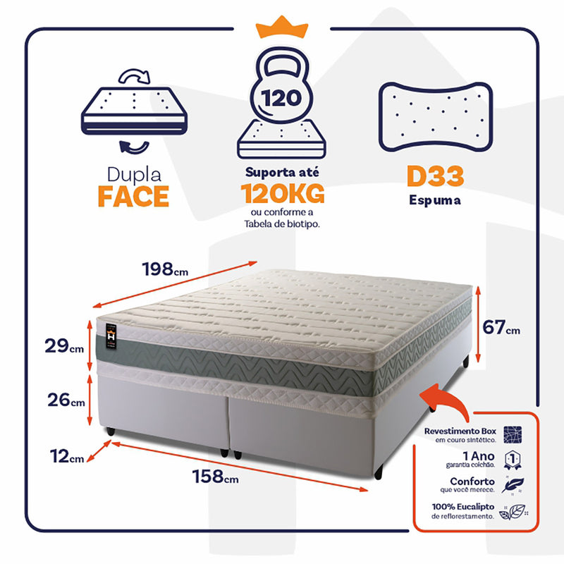 Cama Box Oxford Espuma Queen 158x198 Verde King House