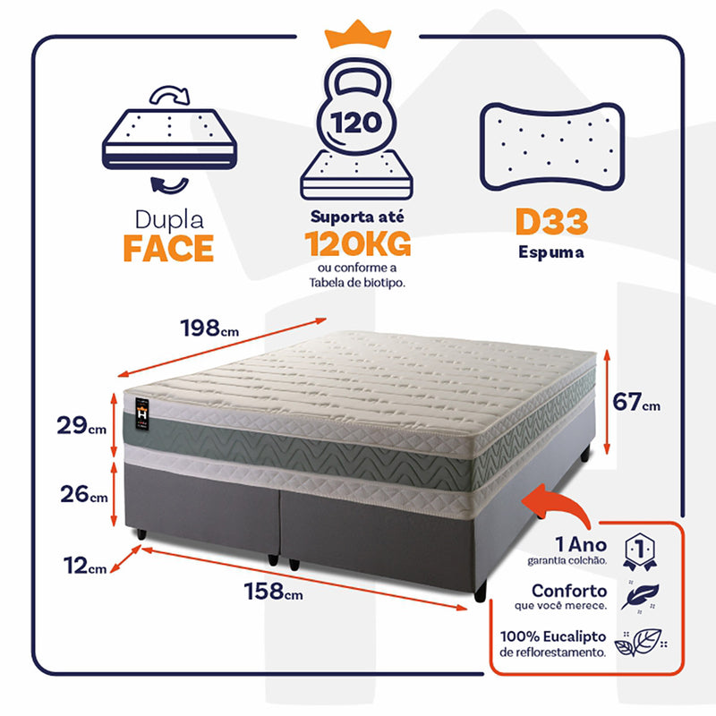 Cama Box Oxford Espuma Queen 158x198 Verde King House