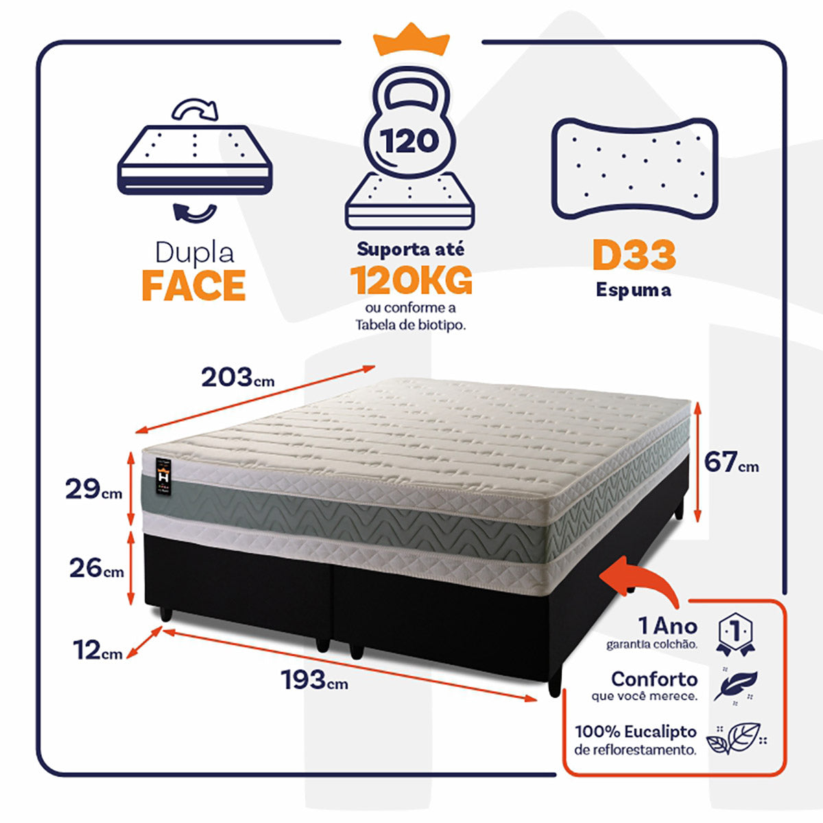 Cama Box Oxford Espuma King 193x203 Preto King House