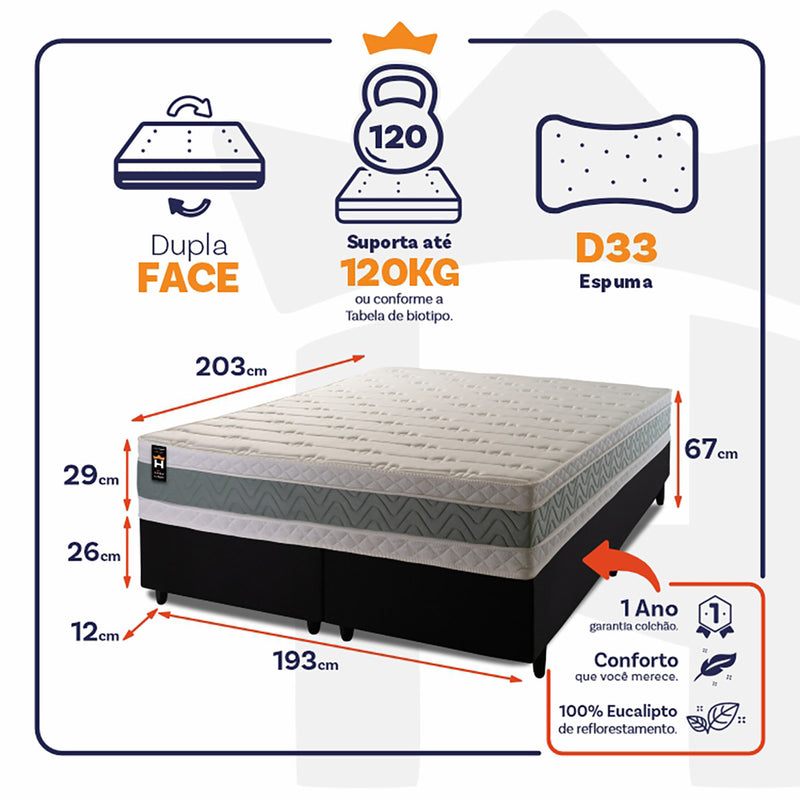 Cama Box Oxford Espuma King 193x203 Preto King House