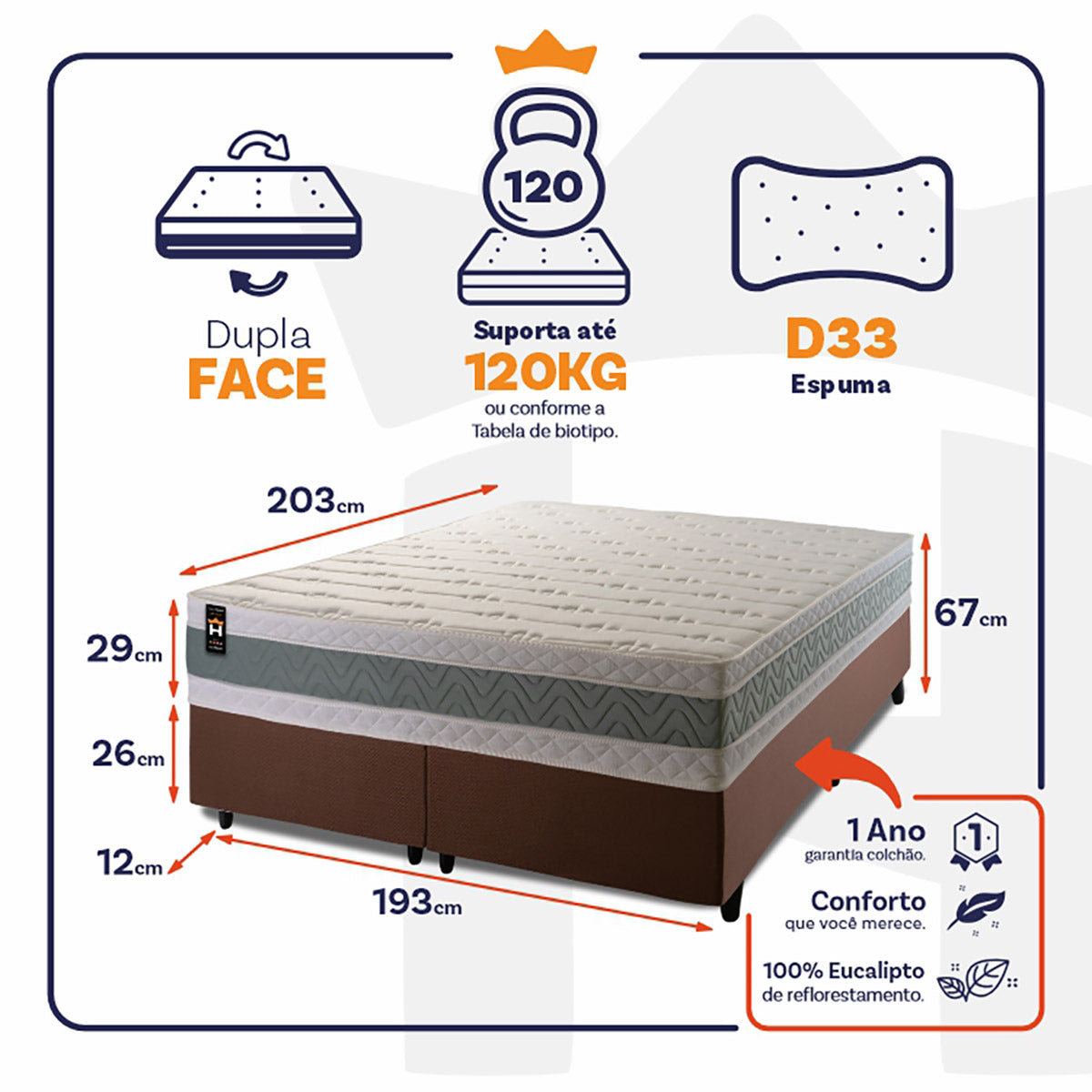 Cama Box Oxford Espuma King 193x203 Verde King House
