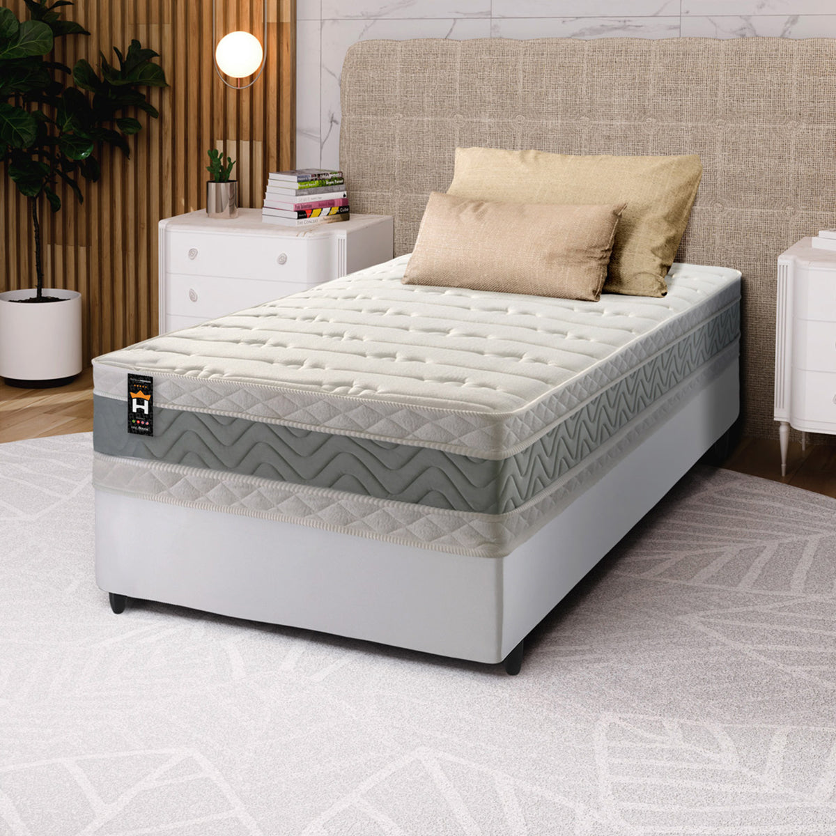 Cama Box Espuma Oxford Solteiro 88x188 Branco King House