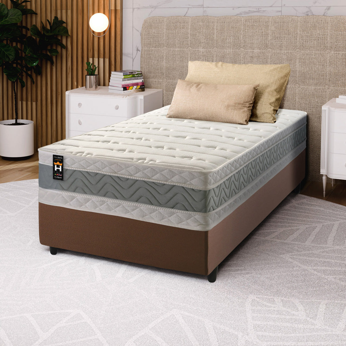 Cama Box Espuma D33 Oxford Solteiro 88x188 Verde King House