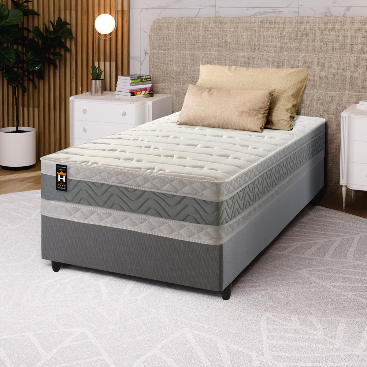 Cama Box Espuma D33 Oxford Solteiro 88x188 Cinza King House