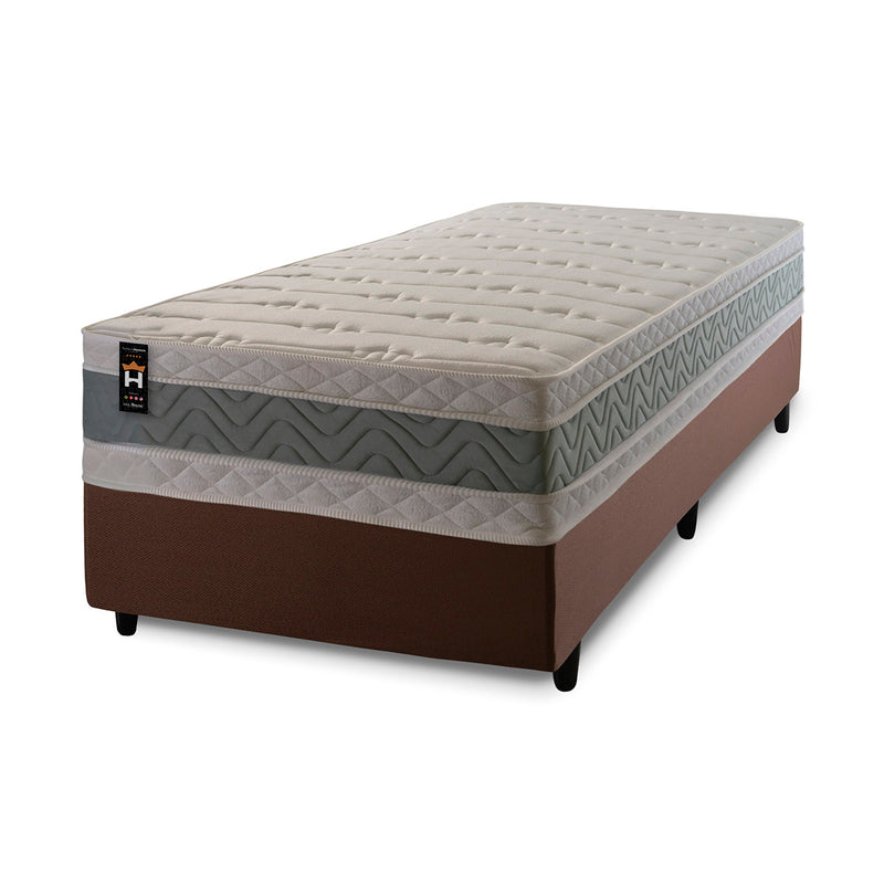 Conjunto Cama Box Marrom Espuma Oxford Verde Solteiro 96x203x67