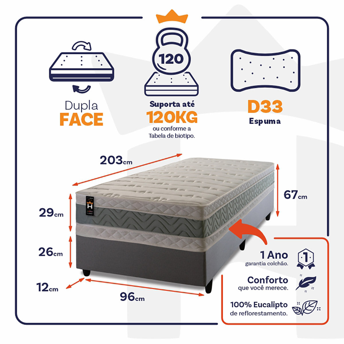 Cama Box Espuma Oxford Solteirão 96x203 Verde King House