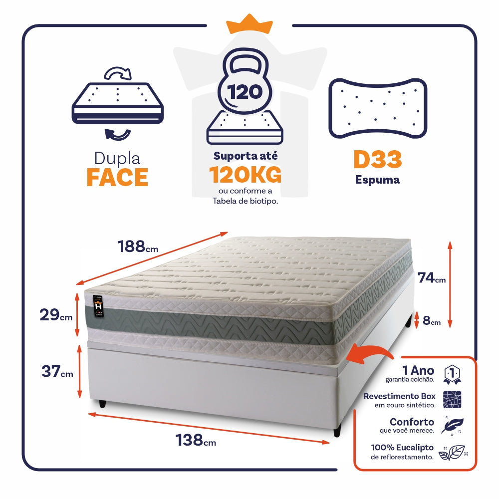 Cama Box Baú Oxford 138x188 Branco Espuma D33 King House