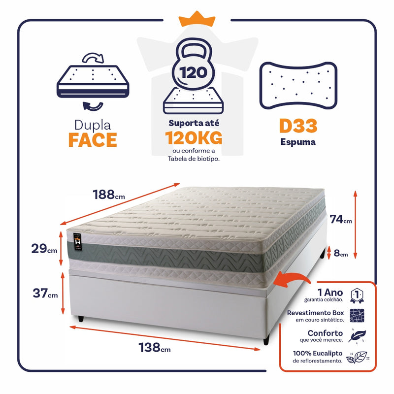 Cama Box Baú Oxford 138x188 Branco Espuma D33 King House
