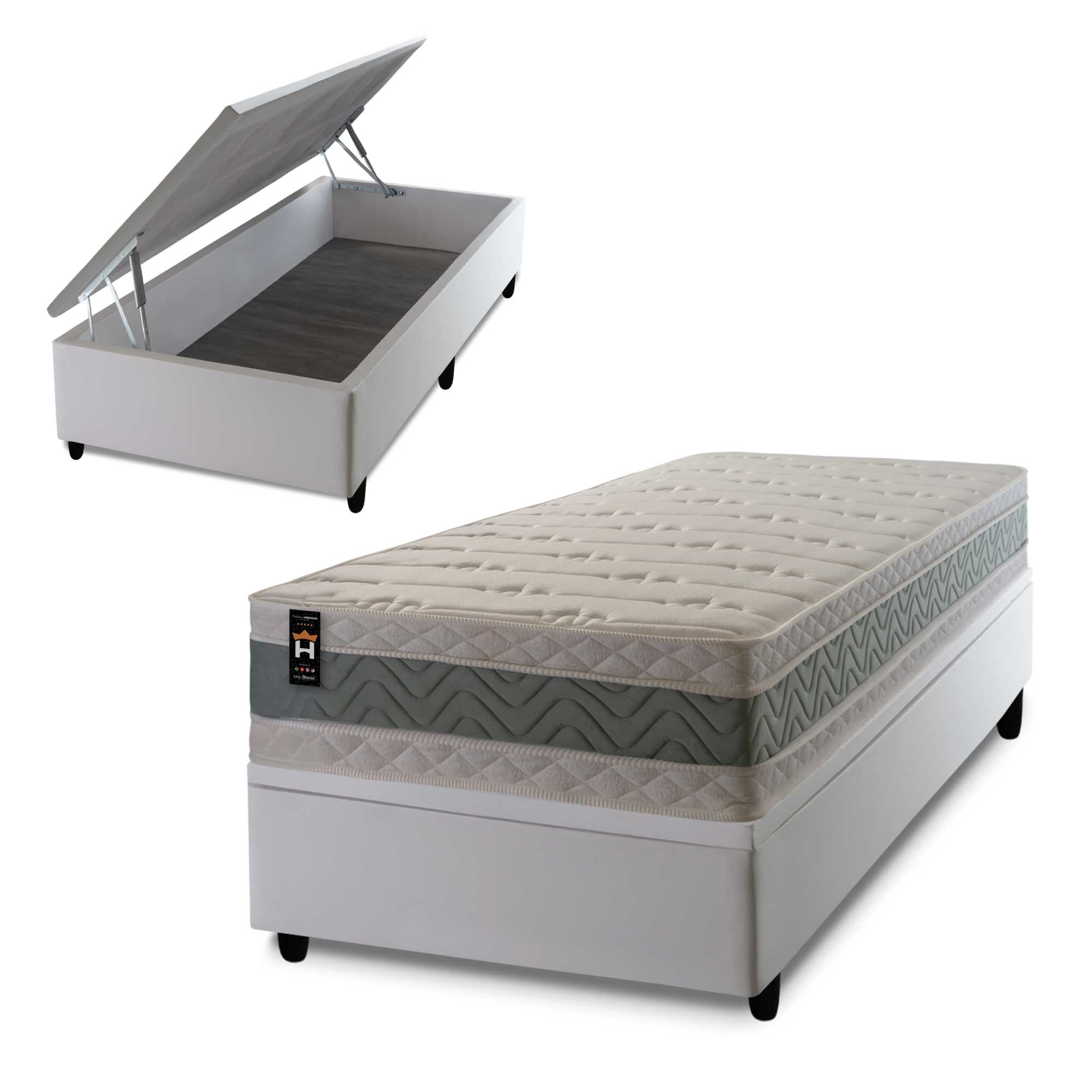 Conjunto Box Baú Oxford 88x188 Verde Espuma D33 King House