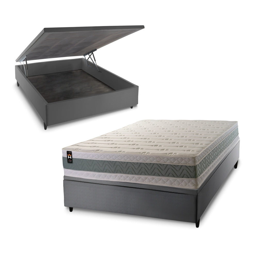 Cama Box Baú Oxford 138x188 Cinza Espuma D33 King House