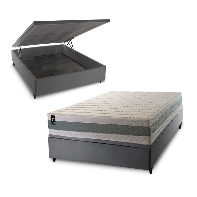 Cama Box Baú Oxford 138x188 Cinza Espuma D33 King House