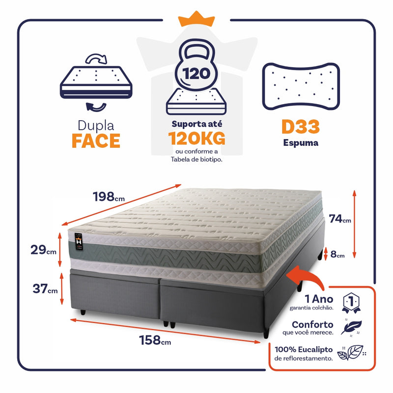 Cama Box Baú Oxford Espuma D33 158x198 Cinza King House