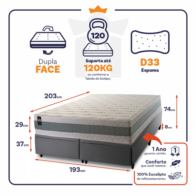 Cama Box Baú Oxford Espuma D33 193x203 Cinza King House