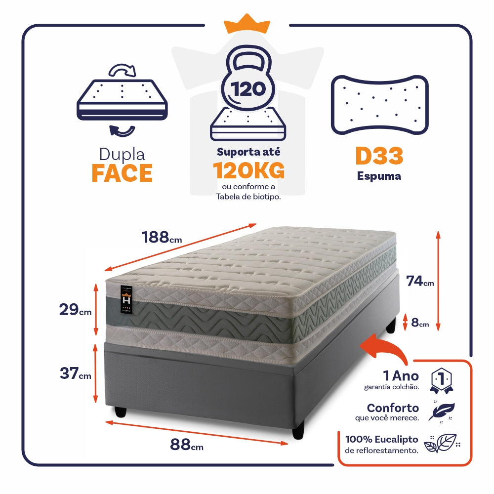 Cama Box Baú Oxford Verde 88x188 Cinza Espuma D33 King House