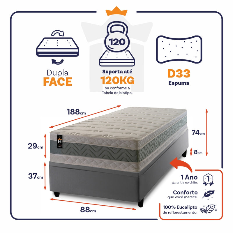 Cama Box Baú Oxford Verde 88x188 Cinza Espuma D33 King House