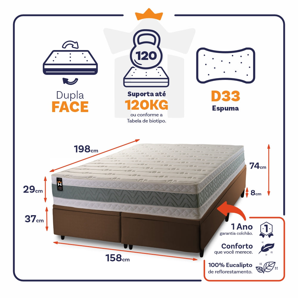 Cama Box Baú Oxford Espuma D33 158x198 Marrom King House