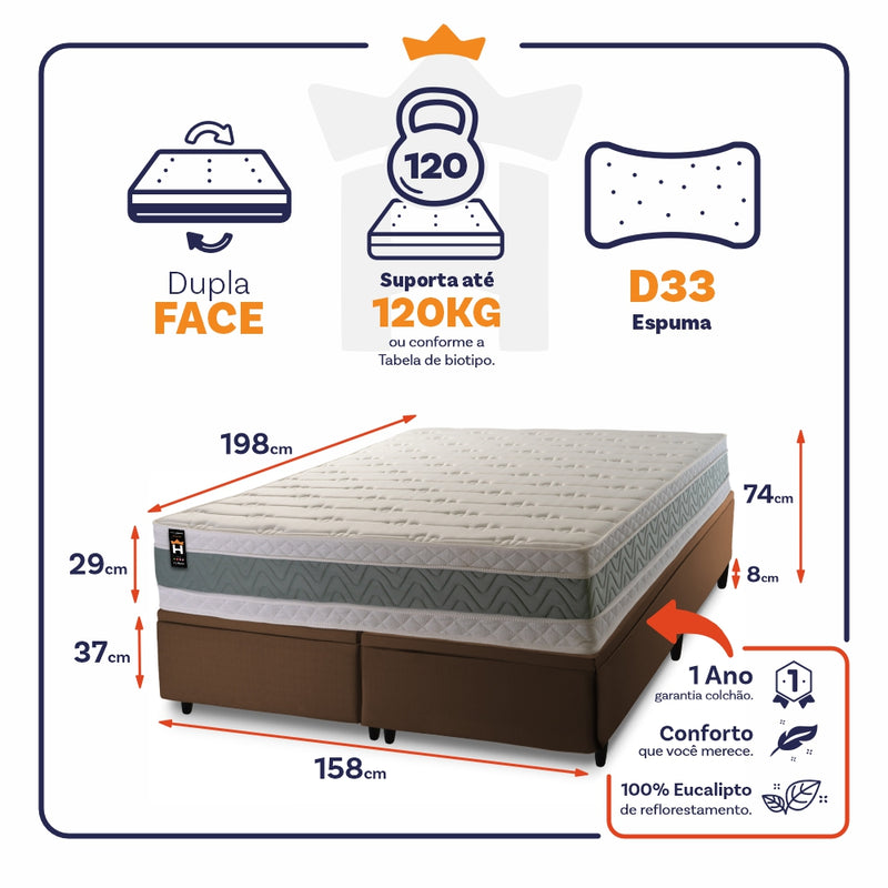 Cama Box Baú Oxford Espuma D33 158x198 Marrom King House