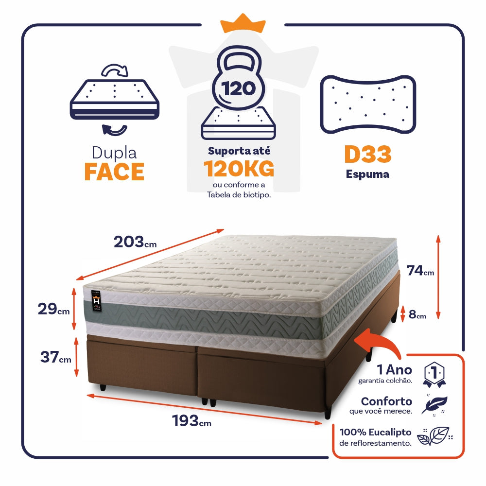 Cama Box Baú Oxford Espuma D33 193x203 Marrom King House